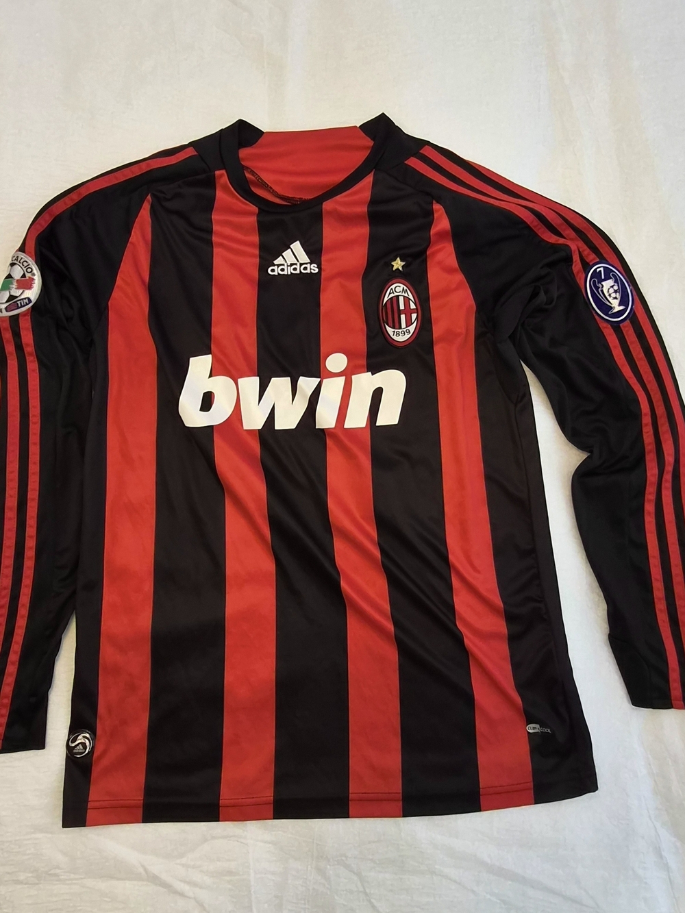 Adidas AC Milan Red & Black Striped Long Sleeve Football Shirt